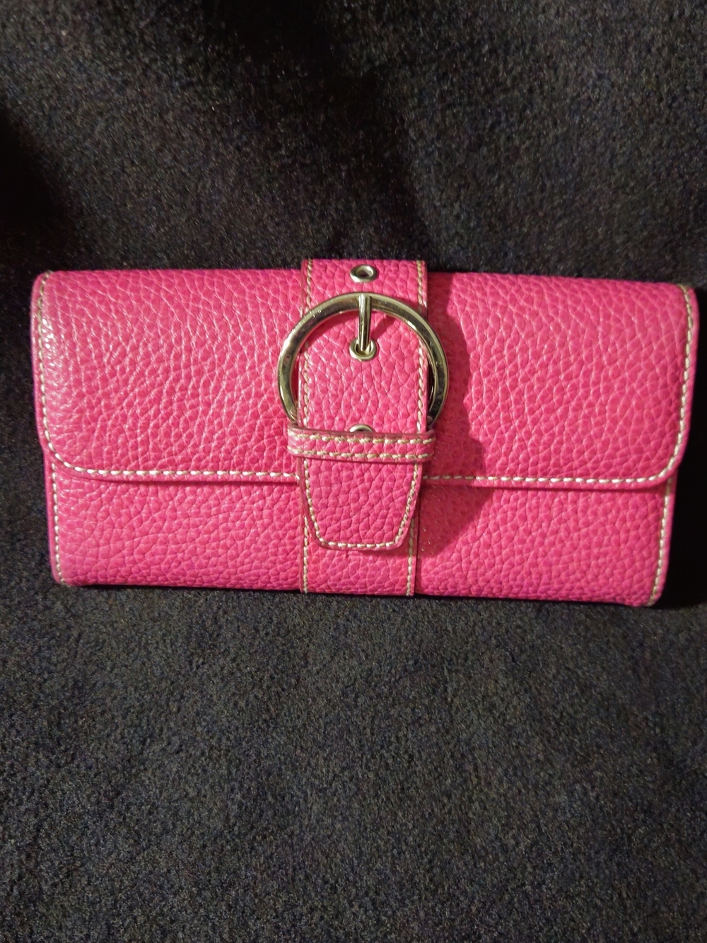 Tommy Hilfiger Vintage Hot Pink Pebbled Faux Leather Wallet with Silver Buckle